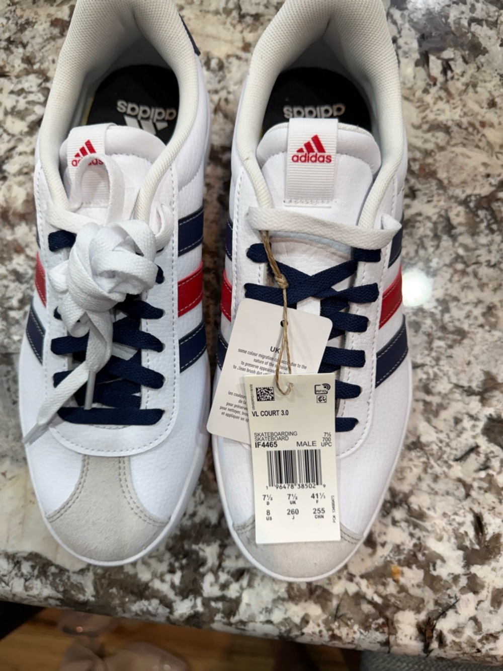adidas White Sneakers with Navy & Red Accents